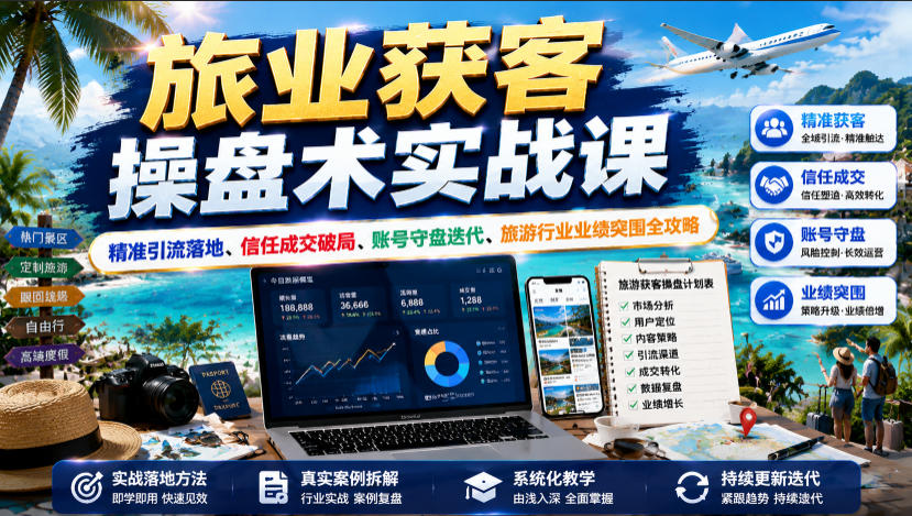 旅业获客操盘术实战课｜精准引流落地、信任成交破局、账号守盘迭代、旅游行业业绩突围全攻略-盟主1站 - 热点知汇专注网赚项目资源知识聚汇