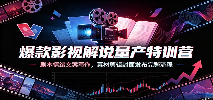 爆款影视解说量产特训营：剧本情绪文案写作，素材剪辑封面发布完整流程-盟主1站 - 热点知汇专注网赚项目资源知识聚汇