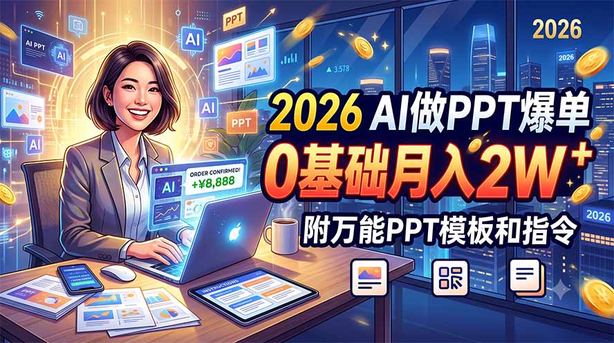 2026 AI做PPT爆单，0基础月入2W，附万能PPT模板和指令-盟主1站 - 热点知汇专注网赚项目资源知识聚汇