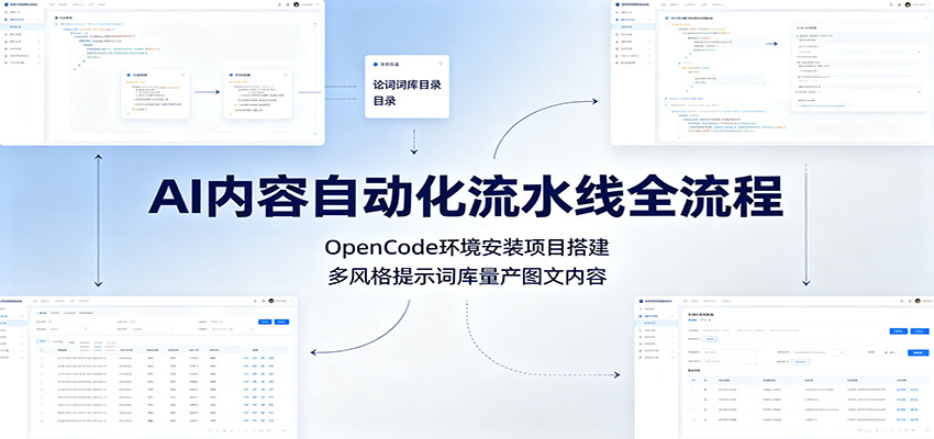 AI内容自动化流水线全流程：OpenCode环境安装项目搭建，多风格提示词库量产图文内容-盟主1站 - 热点知汇专注网赚项目资源知识聚汇