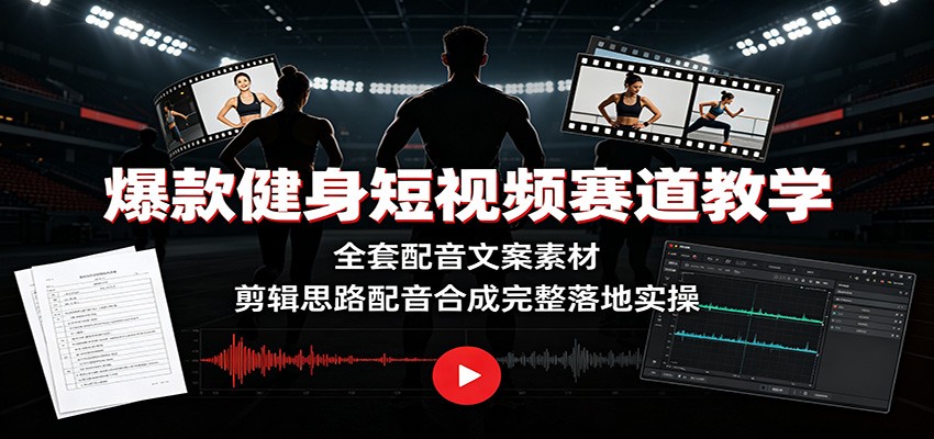 爆款健身短视频赛道教学：全套配音文案素材，剪辑思路配音合成完整落地实操-盟主1站 - 热点知汇专注网赚项目资源知识聚汇