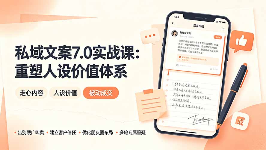 私域文案实战课7.0：重塑人设价值体系｜-告别硬广推销×走心内容×自我价值塑造，实现被动成交-盟主1站 - 热点知汇专注网赚项目资源知识聚汇