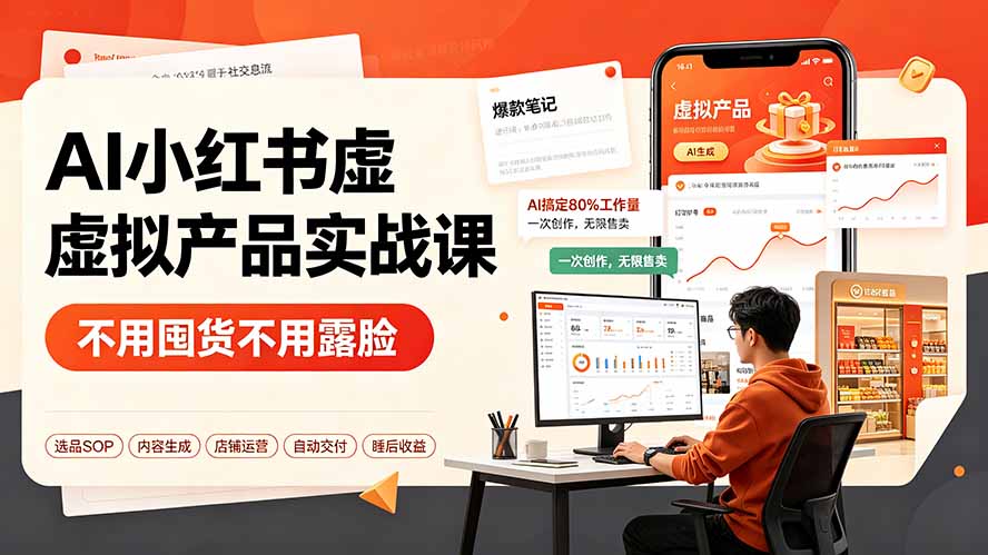 AI小红书虚拟产品实战课-更新：不用囤货不用露脸，AI搞定80%工作量，一次创作无限售卖睡后收益-盟主1站 - 热点知汇专注网赚项目资源知识聚汇
