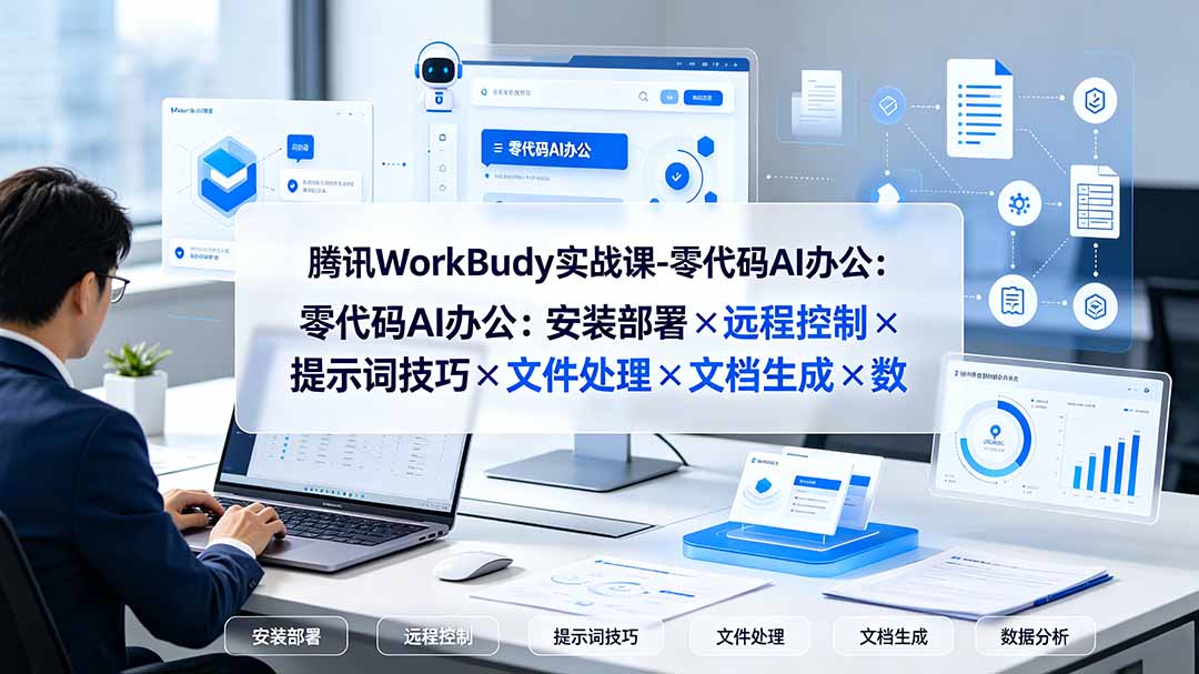 腾讯WorkBuddy实战课-零代码AI办公：安装部署×远程控制×提示词技巧×文件处理×文档生成×数据分析-盟主1站 - 热点知汇专注网赚项目资源知识聚汇