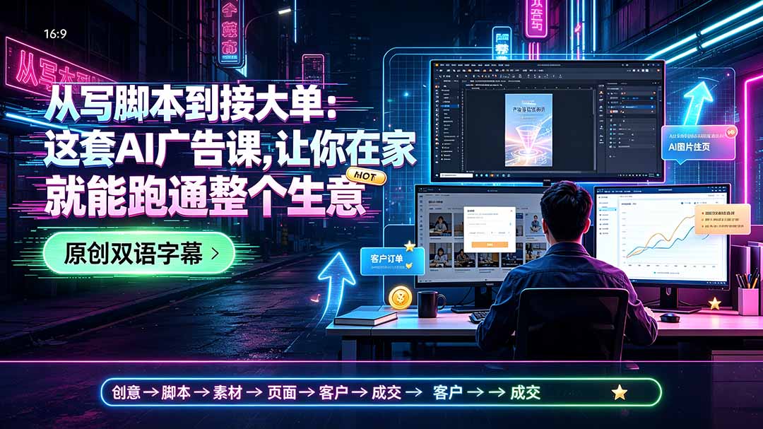 从写脚本到接大单：这套AI广告课，让你在家就能跑通整个生意【原创双语字幕】-盟主1站 - 热点知汇专注网赚项目资源知识聚汇
