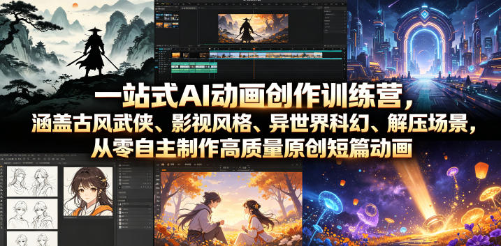 一站式AI动画创作训练营，涵盖古风武侠、影视风格、异世界科幻、解压场景，从零自主制作高质量原创短篇动画(更新)-盟主1站 - 热点知汇专注网赚项目资源知识聚汇