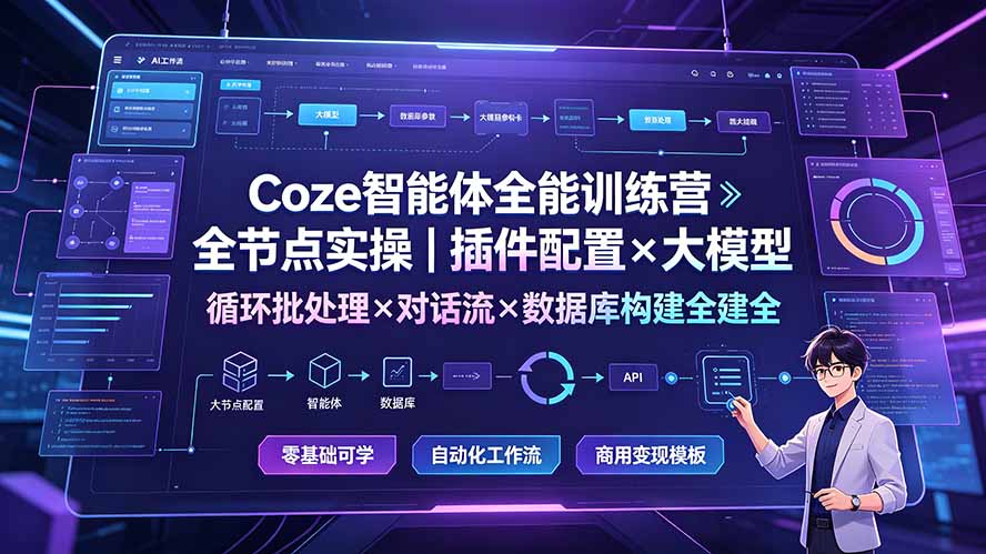 Coze智能体全能训练营：全节点实操｜插件配置×大模型×循环批处理×对话流×数据库构建全教学-盟主1站 - 热点知汇专注网赚项目资源知识聚汇