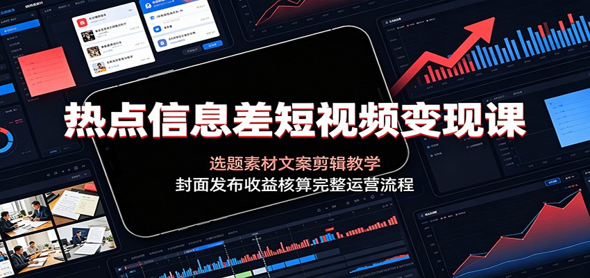 热点信息差短视频变现课：选题素材文案剪辑教学，封面发布收益核算完整运营流程-盟主1站 - 热点知汇专注网赚项目资源知识聚汇