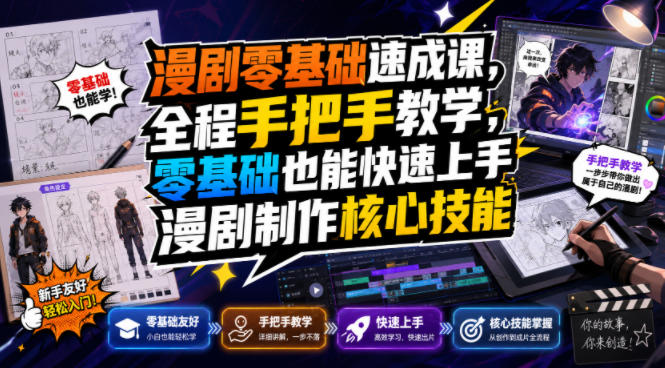 漫剧零基础速成课，全程手把手教学，零基础也能快速上手漫剧制作核心技能-盟主1站 - 热点知汇专注网赚项目资源知识聚汇