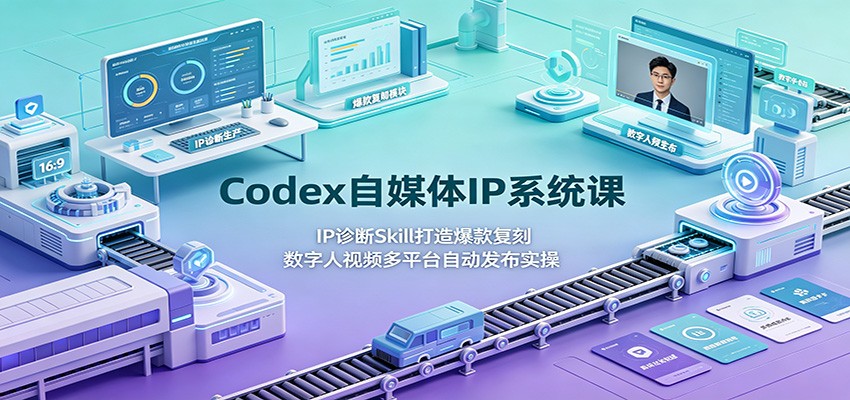 Codex自媒体IP系统课：IP诊断Skill打造爆款复刻，数字人视频多平台自动发布实操-盟主1站 - 热点知汇专注网赚项目资源知识聚汇