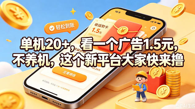 单机20+，看一个广告1.5米，不养机，这个新平台大家快来撸【揭秘】-盟主1站 - 热点知汇专注网赚项目资源知识聚汇
