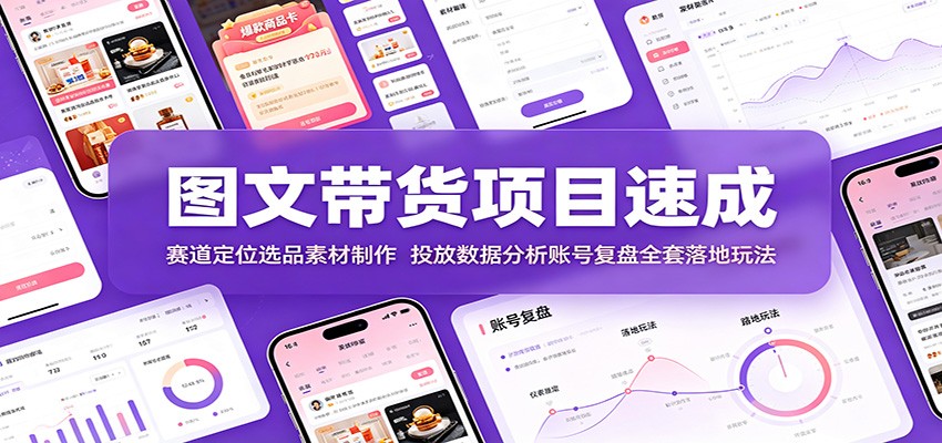 图文带货项目速成：赛道定位选品素材制作，投放数据分析账号复盘全套落地玩法-盟主1站 - 热点知汇专注网赚项目资源知识聚汇