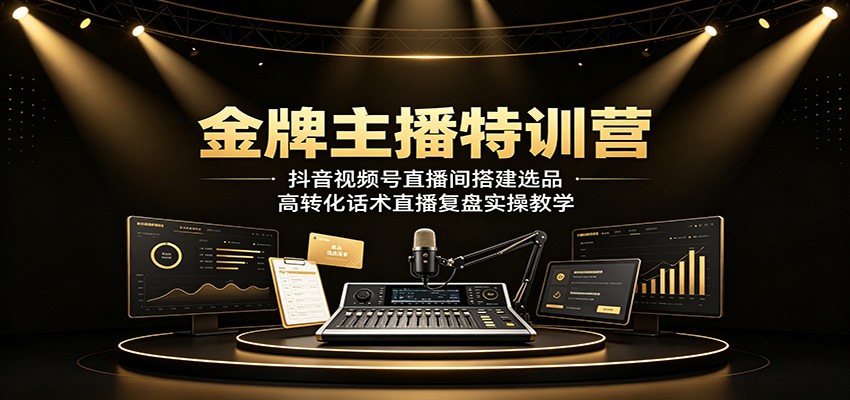 金牌主播特训营：抖音视频号直播间搭建选品，高转化话术直播复盘实操教学-盟主1站 - 热点知汇专注网赚项目资源知识聚汇