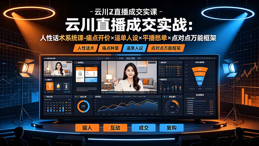 云川直播成交实战：人性话术系统课-痛点种草×塑品开价×逼单人设×平播憋单×点对点万能框架-盟主1站 - 热点知汇专注网赚项目资源知识聚汇