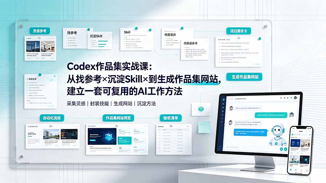 Codex作品集实战课:从找参考×沉淀Skill×到生成作品集网站,建立一套可复用的AI工作方法-盟主1站 - 热点知汇专注网赚项目资源知识聚汇