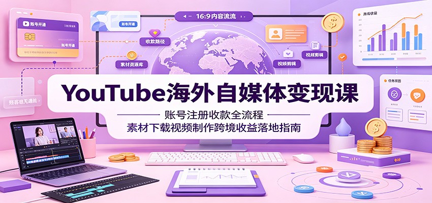 YouTube海外自媒体变现课：账号注册收款全流程，素材下载视频制作跨境收益落地指南-盟主1站 - 热点知汇专注网赚项目资源知识聚汇
