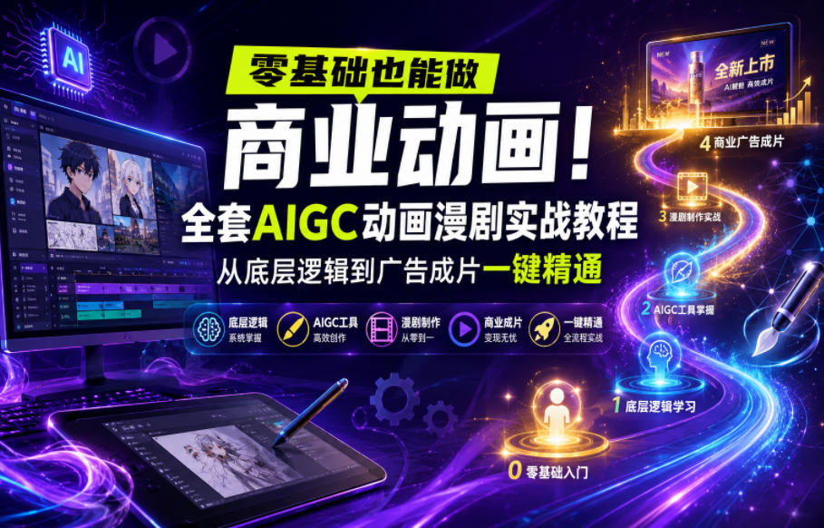 零基础也能做商业动画!全套AIGC动画漫剧实战教程,从底层逻辑到广告成片一键精通(更新0715)-盟主1站 - 热点知汇专注网赚项目资源知识聚汇