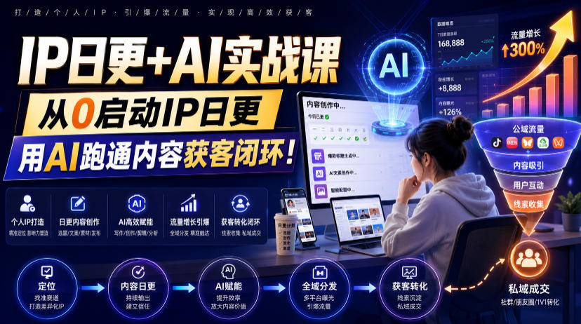 IP日更+AI实战课,从0启动IP日更,IP置顶视频制作+100条选题库搭建+10条日更规划,用AI跑通内容获客闭环!-盟主1站 - 热点知汇专注网赚项目资源知识聚汇