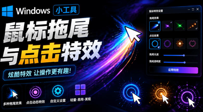 Windows特效小工具!一键给你的鼠标添加拖尾与点击动态特效,吾爱出品,免费使用Mouse Trail-盟主1站 - 热点知汇专注网赚项目资源知识聚汇