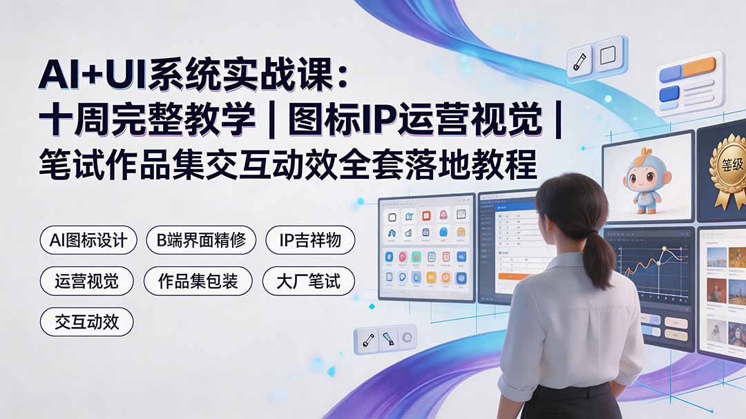 AI+UI系统实战课：十周完整教学｜图标IP运营视觉｜笔试作品集交互动效全套落地教程-盟主1站 - 热点知汇专注网赚项目资源知识聚汇