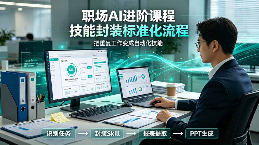 职场AI进阶课程；多类实用Skill工具实操，专属技能封装标准化流程，报表行业报告一键提取核心内容-盟主1站 - 热点知汇专注网赚项目资源知识聚汇