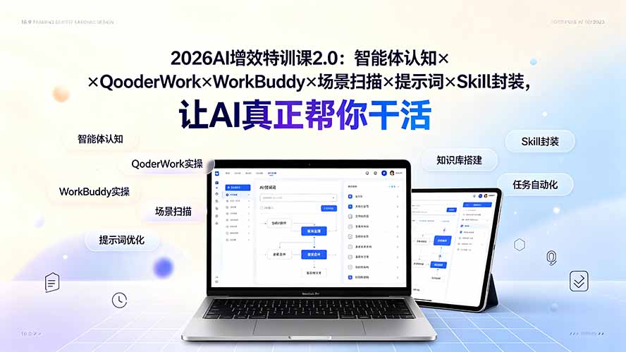 2026AI增效特训课2.0：智能体认知×QoderWork×WorkBuddy×场景扫描×提示词×Skill封装，让AI真正帮你干活-盟主1站 - 热点知汇专注网赚项目资源知识聚汇