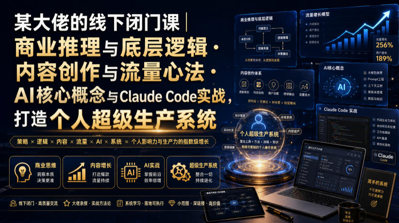 某大佬的线下闭门课｜商业推理与底层逻辑・内容创作与流量心法・AI核心概念与Claude Code实战，打造个人超级生产系统【录音+图片】-盟主1站 - 热点知汇专注网赚项目资源知识聚汇
