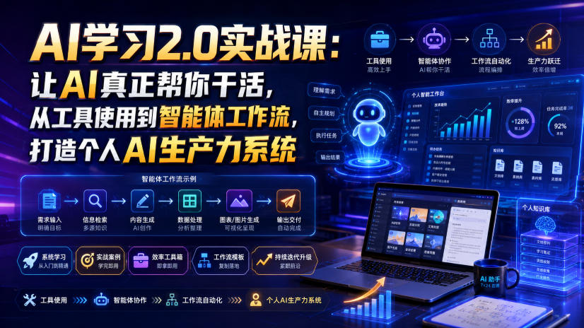 AI学习2.0实战课:让AI真正帮你干活,从工具使用到智能体工作流,打造个人AI生产力系统-盟主1站 - 热点知汇专注网赚项目资源知识聚汇