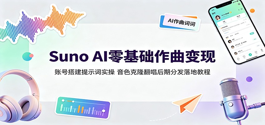 Suno AI零基础作曲变现：账号搭建提示词实操，音色克隆翻唱后期分发落地教程-盟主1站 - 热点知汇专注网赚项目资源知识聚汇