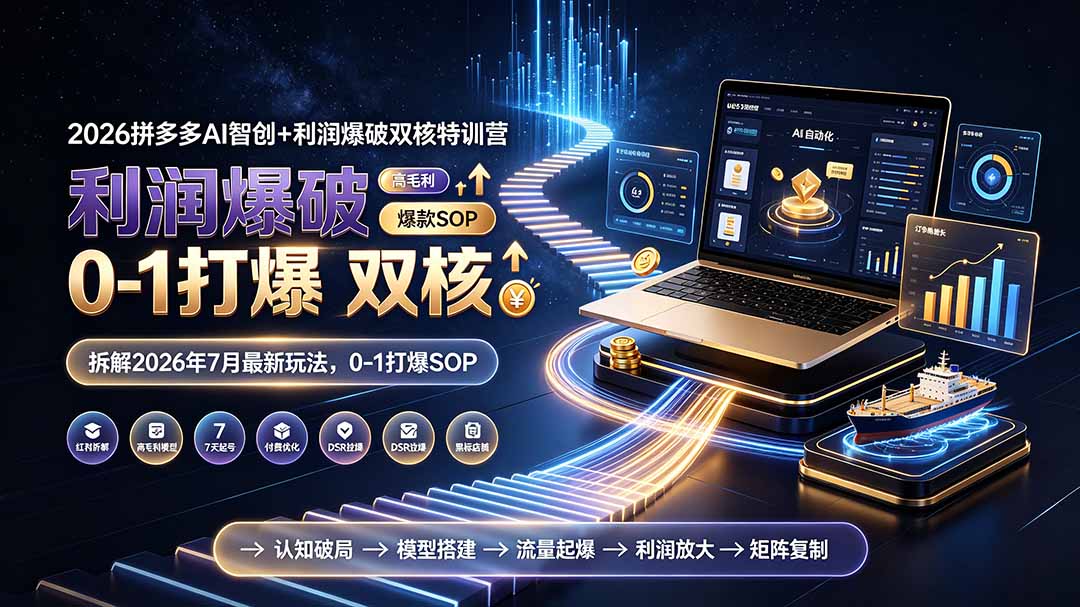 2026拼多多AI智创+利润爆破双核特训营-更新：拆解2026年7月最新玩法，0-1打爆SOP-盟主1站 - 热点知汇专注网赚项目资源知识聚汇
