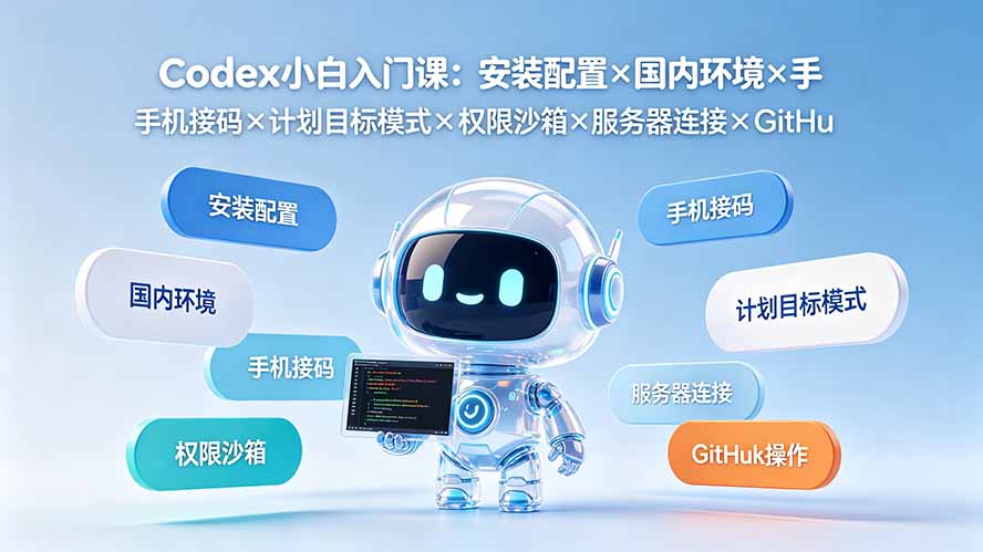 Codex小白入门课：安装配置×国内环境×手机接码×计划目标模式×权限沙箱×服务器连接×GitHub操作-盟主1站 - 热点知汇专注网赚项目资源知识聚汇