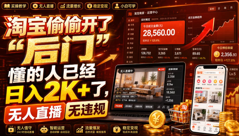 淘宝偷偷开了“后门”，懂的人已经日入2K+了，无人直播无违规，一台电脑=一家24小时营业的线上门店【揭秘】-盟主1站 - 热点知汇专注网赚项目资源知识聚汇