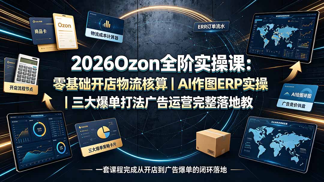 2026Ozon全阶实操课：零基础开店物流核算｜AI作图ERP实操｜三大爆单打法广告运营完整落地教程-盟主1站 - 热点知汇专注网赚项目资源知识聚汇
