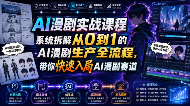 AI漫剧实战课程，系统拆解从0到1的AI漫剧生产全流程，带你快速入局AI漫剧赛道-盟主1站 - 热点知汇专注网赚项目资源知识聚汇