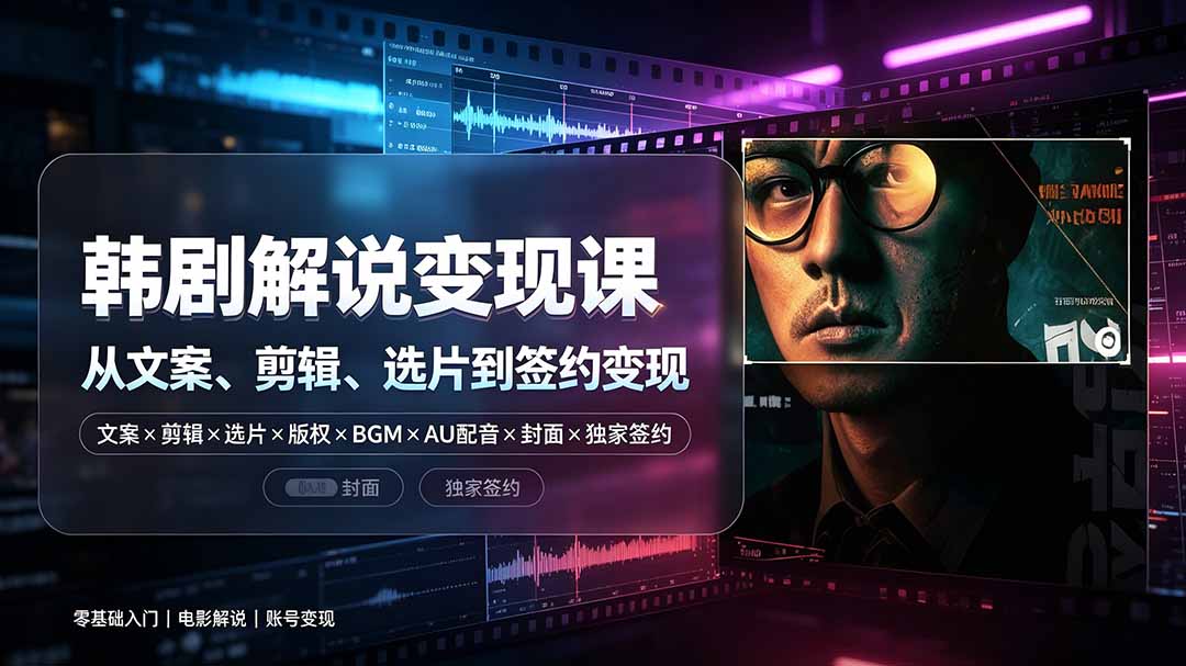 抖音270W粉丝博主亲授韩剧解说课：文案×剪辑×选片×版权×BGM×AU配音×封面×独家签约，零基础到变现-盟主1站 - 热点知汇专注网赚项目资源知识聚汇