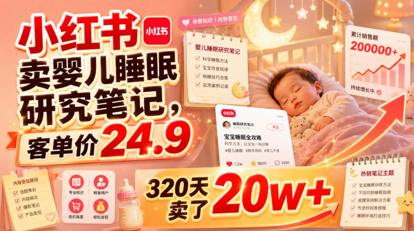 小红书卖婴儿睡眠研究笔记,客单价24.9,320天卖了20w+-盟主1站 - 热点知汇专注网赚项目资源知识聚汇