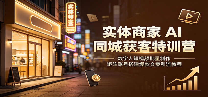 实体商家AI同城获客特训营:数字人短视频批量制作,矩阵账号搭建爆款文案引流教程-盟主1站 - 热点知汇专注网赚项目资源知识聚汇