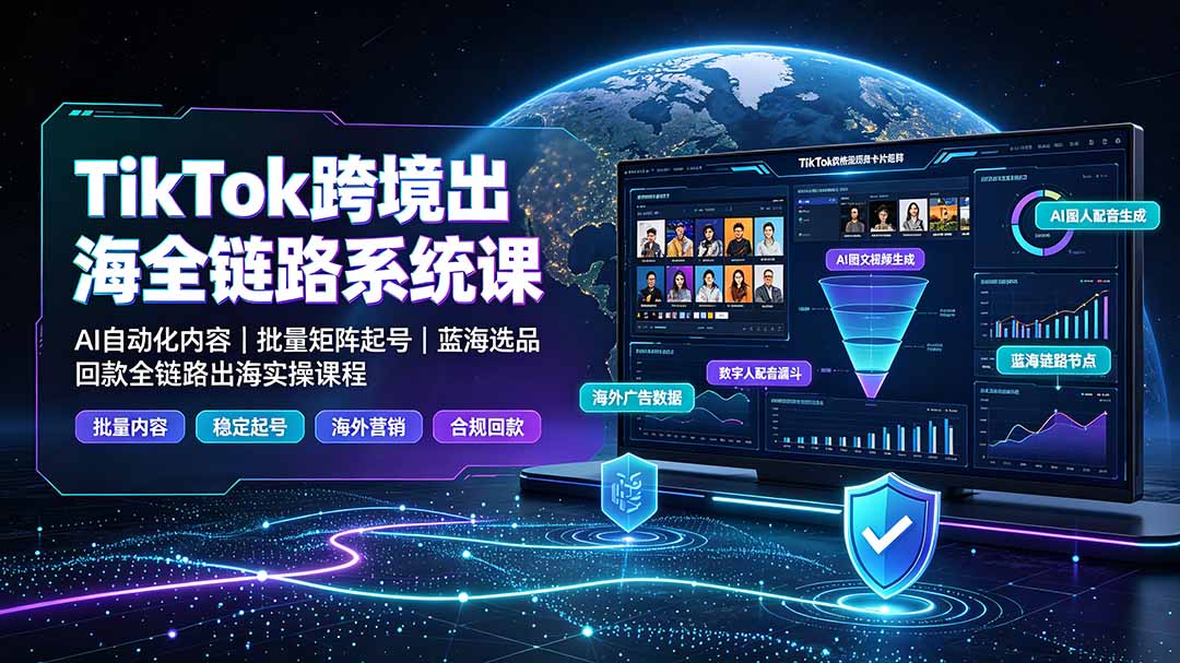 TikTok跨境出海全链路系统课-2026年7月:AI自动化内容|批量矩阵起号|蓝海选品回款全链路出海实操课程-盟主1站 - 热点知汇专注网赚项目资源知识聚汇