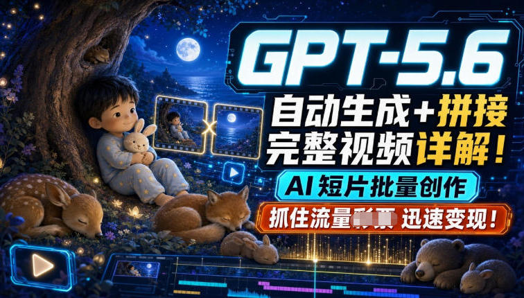GPT-5.6自动生成+拼接完整视频详解,AI短片批量创作,抓住流量迅速变现!-盟主1站 - 热点知汇专注网赚项目资源知识聚汇