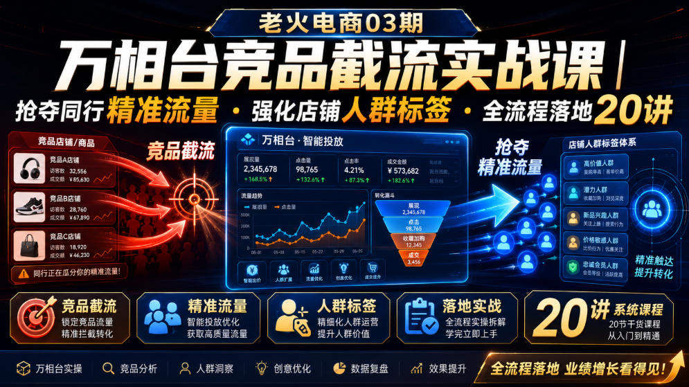 老火电商03期・万相台竞品截流实战课|抢夺同行精准流量・强化店铺人群标签・全流程落地20讲-盟主1站 - 热点知汇专注网赚项目资源知识聚汇
