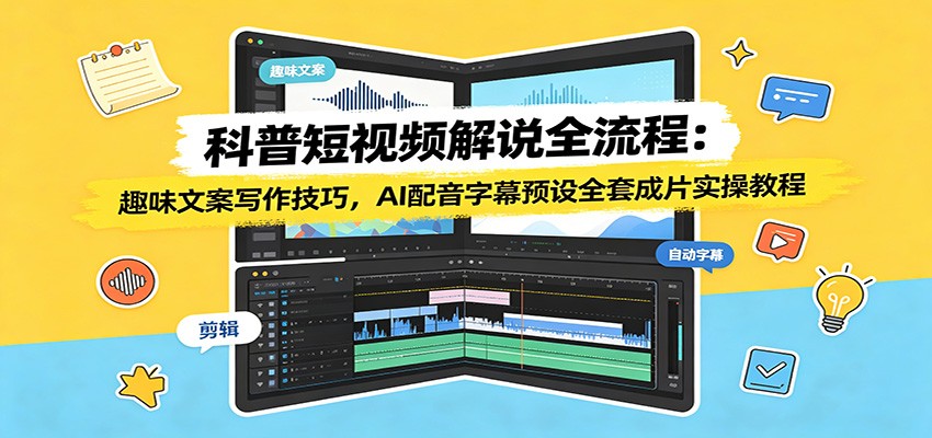 科普短视频解说全流程：趣味文案写作技巧，AI配音字幕预设全套成片实操教程-盟主1站 - 热点知汇专注网赚项目资源知识聚汇