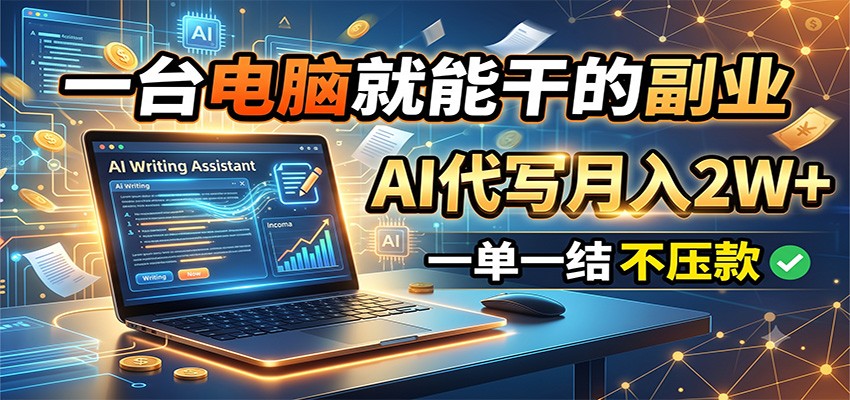 一台电脑就能干的副业，AI代写月入2W+，一单一结不压款-盟主1站 - 热点知汇专注网赚项目资源知识聚汇