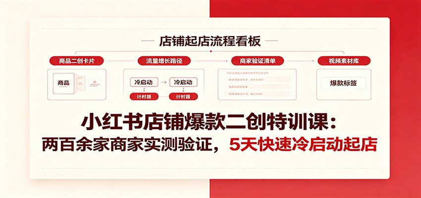 小红书店铺爆款二创特训课：两百余家商家实测验证，5天快速冷启动起店-盟主1站 - 热点知汇专注网赚项目资源知识聚汇