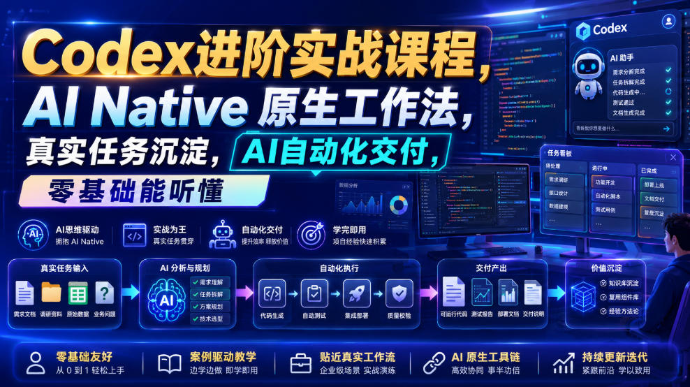 Codex进阶实战课｜AI Native原生工作法，22节真实任务落地，从配置到AI自动化交付全链路教程-盟主1站 - 热点知汇专注网赚项目资源知识聚汇