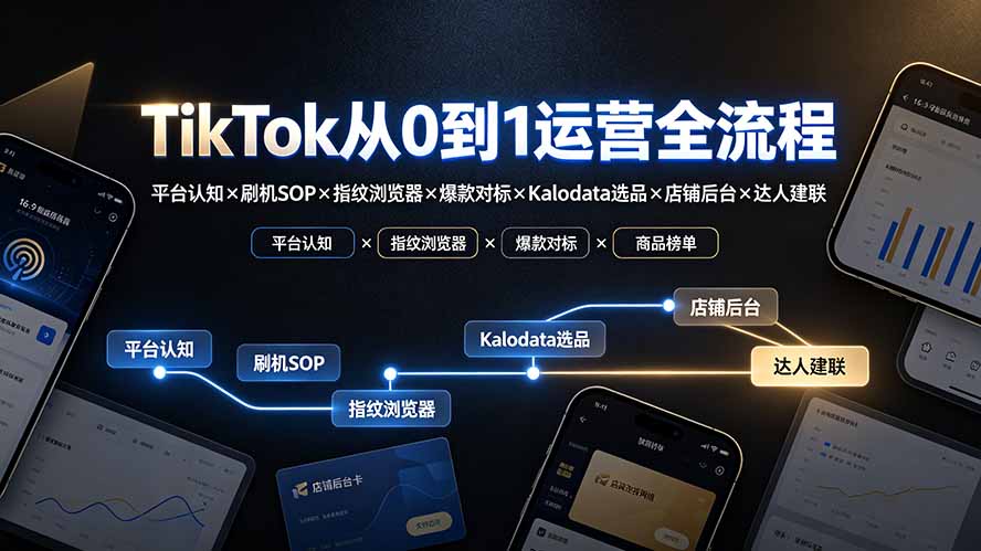 TikTok从0到1运营全流程：平台认知×刷机SOP×指纹浏览器×爆款对标×Kalodata选品×店铺后台×达人建联-盟主1站 - 热点知汇专注网赚项目资源知识聚汇