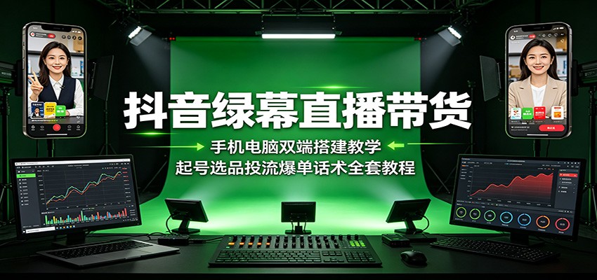 抖音绿幕直播带货：手机电脑双端搭建教学，起号选品投流爆单话术全套教程-盟主1站 - 热点知汇专注网赚项目资源知识聚汇