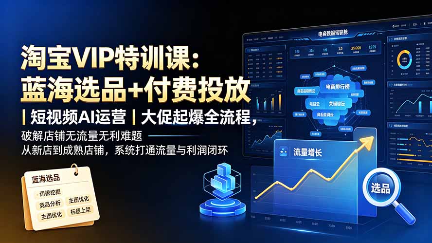 淘宝VIP特训课-更新：蓝海选品+付费投放｜短视频AI运营｜大促起爆全流程，破解店铺无流量无利润难题-盟主1站 - 热点知汇专注网赚项目资源知识聚汇