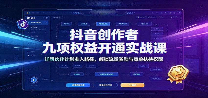抖音创作者九项权益开通实战课：详解伙伴计划准入路径，解锁流量激励与商单扶持权限-盟主1站 - 热点知汇专注网赚项目资源知识聚汇
