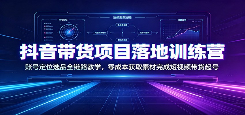 抖音带货项目落地训练营：账号定位选品全链路教学，零成本获取素材完成短视频带货起号-盟主1站 - 热点知汇专注网赚项目资源知识聚汇