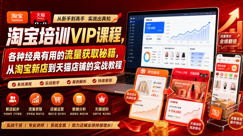 淘宝培训VIP课程，各种经典有用的流量获取秘籍，从淘宝新店到天猫店铺的实战教程(更新7月29日)-盟主1站 - 热点知汇专注网赚项目资源知识聚汇